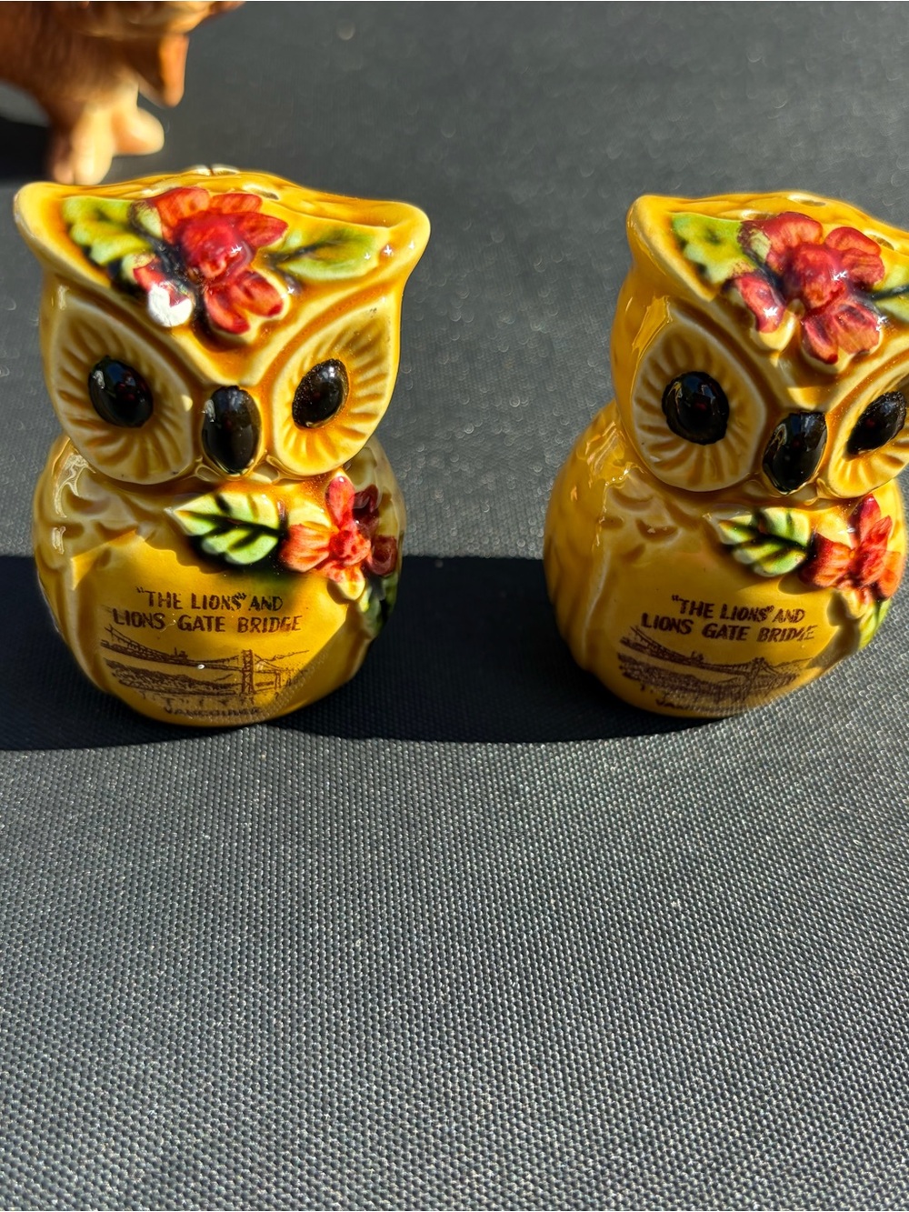 4/$100 Yellow Owl Ceramic Salt and Pepper Shakers with Floral Accents